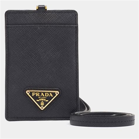 prada saffiano badge holder|Black Saffiano Leather Badge Holder .